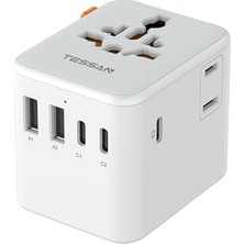 Aesco Tessan Evrensel Seyahat Adaptörü, 5 USB Portlu (1 USB C) Uluslararası Fiş Adaptörü, Abd'den Avrupa Birliği, Ingiltere, Avustralya ve Irlanda'ya Dünya Çapında Elektrik Prizi