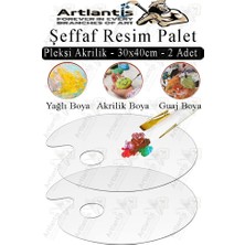 Aesco Pleksi Akrilik Resim Paleti 30X40 3mm 2 Adet Oval Palet Plastik Şeffaf Resim Boya Paleti Orta Boy Boyama Tepsisi