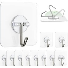 Aesco Aee® 10 Adet Şeffaf Duvar Askısı Iz Bırakmayan Güçlü Yapışkanlı Kapı Arkası Banyo Mutfak Düzenleyici Metal Kanca Askılık