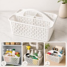 Aesco 3 Bölmeli Kulplu Organizer Sepet, Çok Amaçlı Beyaz Plastik Düzenleyici, Buzdolabı Içi, Lavabo Altı, Mutfak Dolabı, Banyo ve Masaüstü Için Taşınabilir Saklama Sepeti