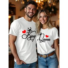 Mondschein Sevgili Kombini King Queen Baskılı Oversize Çift Tişört Seti Unisex Matching Couple Tshirt Çift