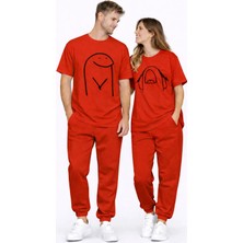 Mondschein Sevgili Kombini Çift Tişört Oversize Unisex Matching Couple Minimal Çizim Tasarım Çift Kombin Seti