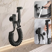 Aesco STA-5041 Premium Armatür Tabancalı Banyo Alaturka Yer Tuvaleti Taharet Musluğu Esnek Spiral Hortumlu Bide Taharetmatik Abdest Musluğu Bas Çek Bırak - 304 Paslanmaz Çelik