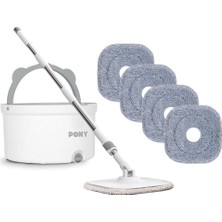 Aesco Pony Beyaz 4 Adet Mikrofiber Mop Temiz & Kirli Suyu Ayırma Özelliği Otomatik Temizlik Seti Paspas