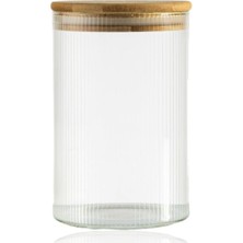 Aesco Bambu Kapak, Cam Kavanoz, Kare Kavanoz, 200 ml Kavanoz, Sızdırmaz Kapak, Baharat Kavanozu, Gıda Saklama, Mutfak Düzenleyici, Çizgili Cam