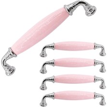Aesco (5 Adet) Afrod Pembe Porselen Krom Kulp 128 mm 12.8 cm Mobilya Çekmece Dolabı Dolap Kapak Kulb Kulpu