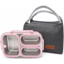 Aesco 304 Paslanmaz Çelik 3 Bölmeli Pembe Lunch Box Termal Çantalı – Sızdırmaz Kapaklı Beslenme Kabı,