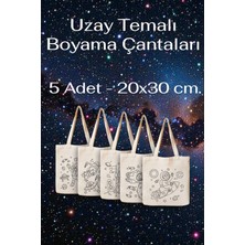 Aesco Stonehill Uzay Temalı Boyama Çantası 5'li Set - 20X30 cm Bez Boyama Çantası - Çocuklar Için Boyanabilir Aktivite Çantası - Keçeli Kalem ve Kumaş Boyasına Uygun