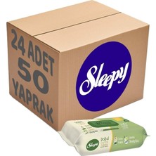 Aesco Sleepy Islak Havlu Mendil Doğal Organik Pamuklu 50 Yaprak Plastik Kapaklı (24 Lü Set)