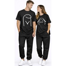 Mondschein Sevgili Kombini Çift Tişört Oversize Unisex Matching Couple Minimal Çizim Tasarım Çift Kombin Seti