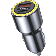 Aesco Hepu HP-782 Araç Içi Şarj Cihazı 3.1A Pd 48 Watt Fast Hızlı Şarj Aleti Metal Çakmaklık Şarj Type C 2-Port Işıklı