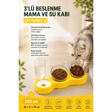 Aesco Glipet Çift Hazneli- 3' Lü Beslenme Mama ve Su Kabı Sarı 500ML 36 * 21 * 16 cm