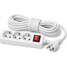 Aesco Anahtarlı 3'lü Priz 2 Metre Topraklı Uzatma Kablosu Çoklu Grup Beyaz 16A-250V