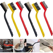 Aesco Aee® 6'lı Mini Tel Fırça Seti Aspiratör Musluk Duşakabin Lavabo Fırın Ocak Mutfak Derz Banyo Tuvalet Pas Yağ Temizlik Bulaşık Fırçası 3 Çeşit Pirinç-Çelik-Naylon