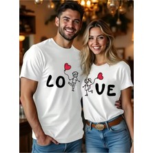 Mondschein Sevgili Kombini Love Baskılı Çift Tişört Seti Oversize Unisex 2'li Set