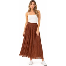 Bihan Store Beli Lastikli Ponpon Detaylı Tam Boy Şifon Etek Y26-021-KAHVE