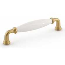 Aesco Elissa Porselen Mat Altın Kulp 128 mm 12.8 cm Mobilya Çekmece Dolabı Dolap Kapak Kulplar Kulb Kulpu