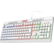 Aesco Katsuta Membran Switch Rainbow LED Işıklı Türkçe Q Gaming Oyuncu Klavyesi Beyaz Renk Klavye