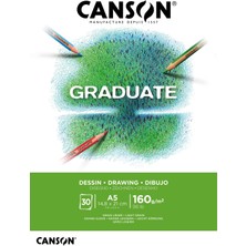 Aesco Canson Mezun Beyaz Çizim 160 Gsm A5 Kağıt, Hafif Taneli, Tampon Yapıştırılmış Kısa Taraf, 30 Parlak Beyaz Çarşaf, Öğrenci Sanatçılar Için Ideal
