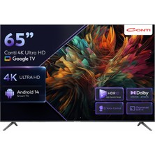 Aesco Conti 65" 4K Ultra Hd Google Tv (CT65GT300U), Çerçevesiz Tasarım, Hdr, Dolby Vision Atmos, Chromecast Built-In, Bluetooth 5.1, Dahili Uydu Alıcılı Smart Tv