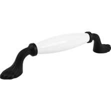 Aesco Porsuk Beyaz Porselen Siyah Kulp 128 mm 12.8 cm Mobilya Çekmece Dolabı Dolap Kapak Kulb Kulpu