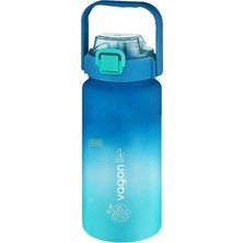 Aesco Vagonlife 1500ML Pipetli/pipetsiz Kullanım Kulplu Askılı Çift Renkli Tritan Motivasyon Matarası (Mavi-Turkuaz)