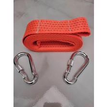 Aesco Çeki Halatı 3 Ton 5 M (Çekme Halatı) Kumaş 10 mm Vidalı Metal Çengelli Karabinalı, Turuncu Kumaş Çeki Halatı, 5 cm Genişlik 2mm, Yüksek Dayanıklı, Çelik Uçlu Araba Çekme, Oto Çeki