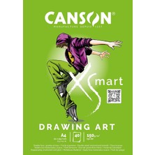 Aesco Canson Xsmart Çizim Kağıdı, Beyaz, Çift Taraflı: Dokulu ve Yumuşak, 150 G/m², Uzun Taraflı Yapışkan Blok, A4 – 21 x 29,7 Cm, Beyaz, 40 Yaprak