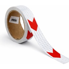 Aesco Yapışkanlı En 5 cm (5 Metre) Kırmızı Beyaz Petekli Ok Yönlendirme Reflektörlü Reflektif Şerit Bant