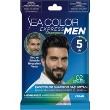 Aesco Sea Color Express Men Amonyaksız Şampuan Boya, Şampuan Kolaylığında Erkek Saç Boyası 02 Doğal Siyah