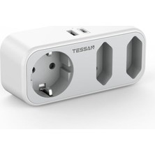 Aesco Tessan USB C Çoklu Priz, Yer Tasarruflu Priz, 3 Prizli