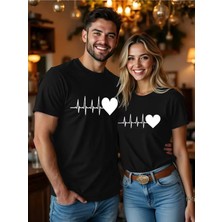 Mondschein Kalp Ritmi Temalı Sevgili Kombini Çift Tshirt Oversize Unisex Romantik Çift