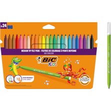 Aesco Bıc Kids Kid Couleur Ultra Yıkanabilir Keçeli Boya Kalemi 24 Renk, Kolayca Çoğu Kumaştan Çıkar, Su Bazlı Keçeli Kalem