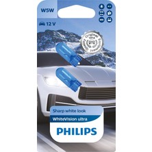 Aesco Philips T10 W5W Whitevision Ultra Halojen Sinyal Lambası, Çift Kabarcık, 35484330, Arabalar Için, Beyaz Gün Işığı