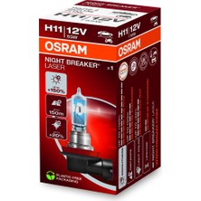 Aesco Osram Ampul Night Breaker Laser H11 12V 55W%150'YE Kadar Fazla Işık 150M'YE Kadar Fazla Görüş Açısı,%20'ye Kadar Beyaz Işık 64211NL