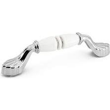 Aesco Vionel Porselen Beyaz Krom Kulp 128 mm 12.8 cm Mobilya Çekmece Dolabı Dolap Kapak Kulplar Kulb Kulpu