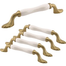 Aesco (5 Adet) Estina Porselen Mat Altın Kulp 128 mm 12.8 cm Mobilya Çekmece Dolap Kapak Kulplar Kulb Kulp
