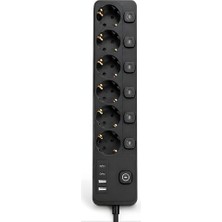 Aesco 6’lı Ayrı Anahtarlı Akım Korumalı Priz, 3680W 16A Çoklu Priz, 2 Usb-A + 2 Type-C, 2 Metre Kablolu, Topraklı, Ev Ofis Masaüstü Kullanım Için