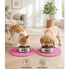 Aesco Silikon Mama Matı Kedi & Köpek Için | Kaymaz, Yıkanabilir, Havuzlu Mama Altlığı (Pembe)