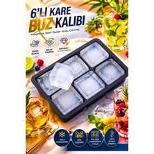 Tasarım Evi 6 Bölmeli Silikon Buz Kalıbı - 6'li Silikon Kare Buzluk Kokteyl Sunum Buz Kalıbı
