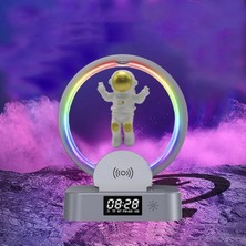 Aesco Coverzone Astronot Bluetooth 5.0 Hoparlör Şarjlı 1200MAH 5V Mini Radyo Cep Telefonu Stand ve Kablosuz Şarj Rgb Işıklı USB Aux ve Tf Girişli 21CM x 17CM Y558