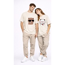 Mondschein Sevgili Kombini Çift Tişört Panda Baskılı Oversize Unisex Çift Kombin Sevimli Çift Tişört Seti