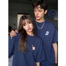 Mondschein Sevgili Kombini Minimal Karakter Baskılı Çift Tişört Oversize Unisex Romantik Çift Kombin Seti