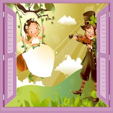 Aesco Çocuk Odası Bebek Odası Pencere Poster Duvar Kağıdı Keman Kız