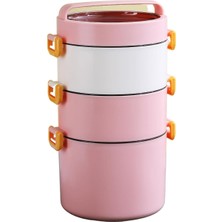 Aesco Vagonlife Bento 1800ML Lunchbox 3 Katlı Çelik Sefer Tası (Pembe)