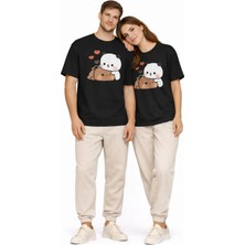 Mondschein Sevimli Panda Baskılı Sevgili Kombini Çift Tişört Oversize Unisex Çift Kombin 2'li Set