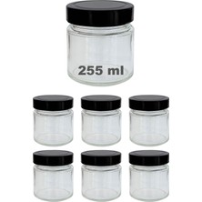 Aesco Afracam 255 ml Kavanoz Metal Derin Kapaklı 255 cc Şeffaf Reçel, Marmelat Cam Kavanoz Deep 6 Adet (Siyah Kapak)