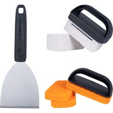 Aesco Blackstone 5463 Temizleme Alet Seti (8 Adet) Barbekü Izgarası Düz Üst Iç/dış Mekan Aksesuarları-1 Paslanmaz Çelik Izgara Kazıyıcı, 3 Ovma Pedi, Saplı 2 Ponza Taşı, Siyah, Turuncu, Gümüş