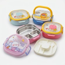 Aesco Deconox 700 ml Paslanmaz Çelik Yemek Kabı, 3 Bölmeli Kilitli Lunch Box, Çatal Kaşık Dahil Renkli Desenli Saklama ve Taşıma Kabı