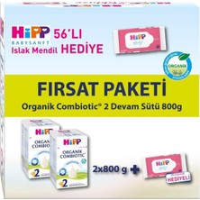Aesco Hipp 2 Organik Bebek Sütü Combiotic 800 gr x 2 Adet Avantaj Paketi (Islak Mendil Hediyeli)